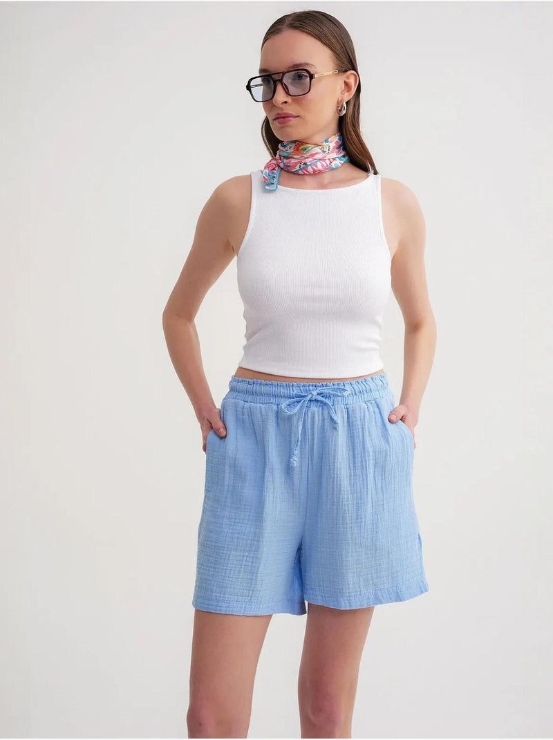 Shorts texturés à taille haute et jambe large mixray Bleu ciel - Kiabi