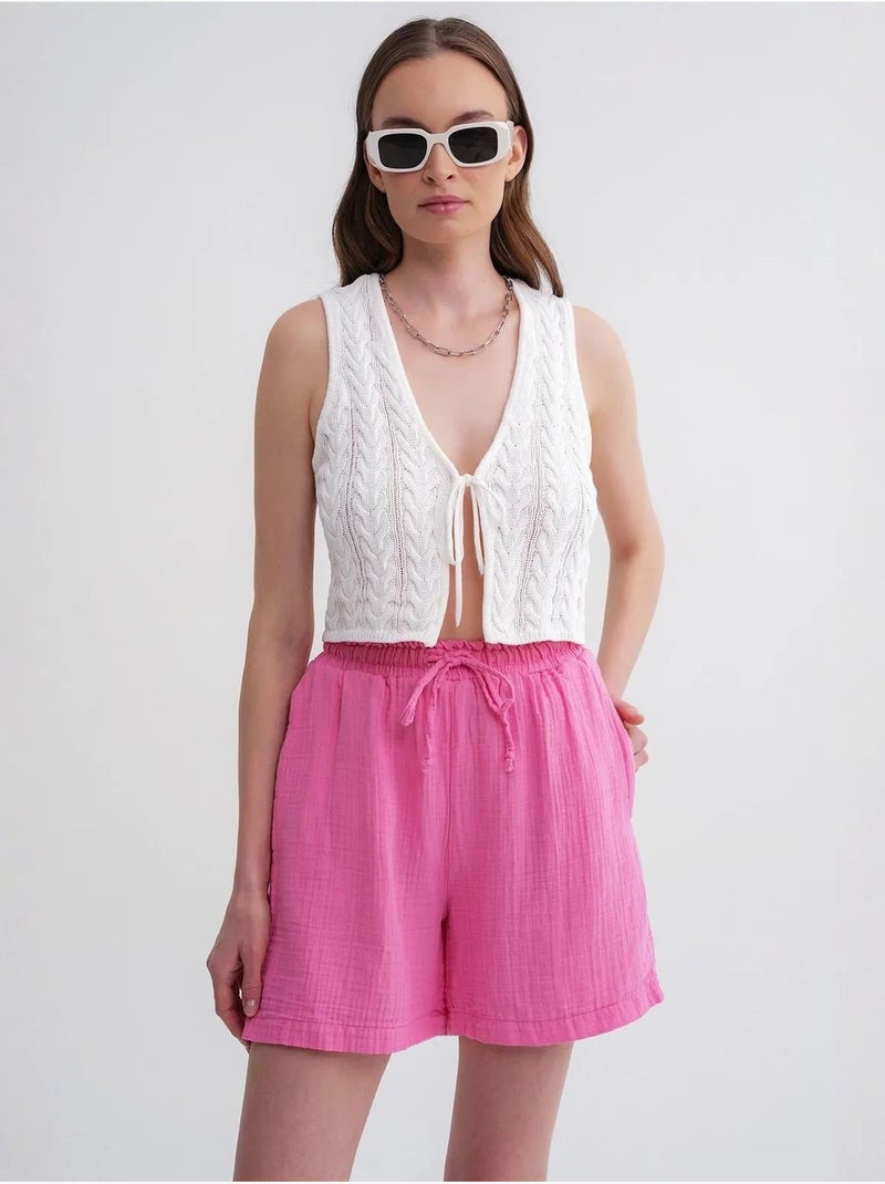 Shorts texturés à taille haute et jambe large mixray Cerise - Kiabi