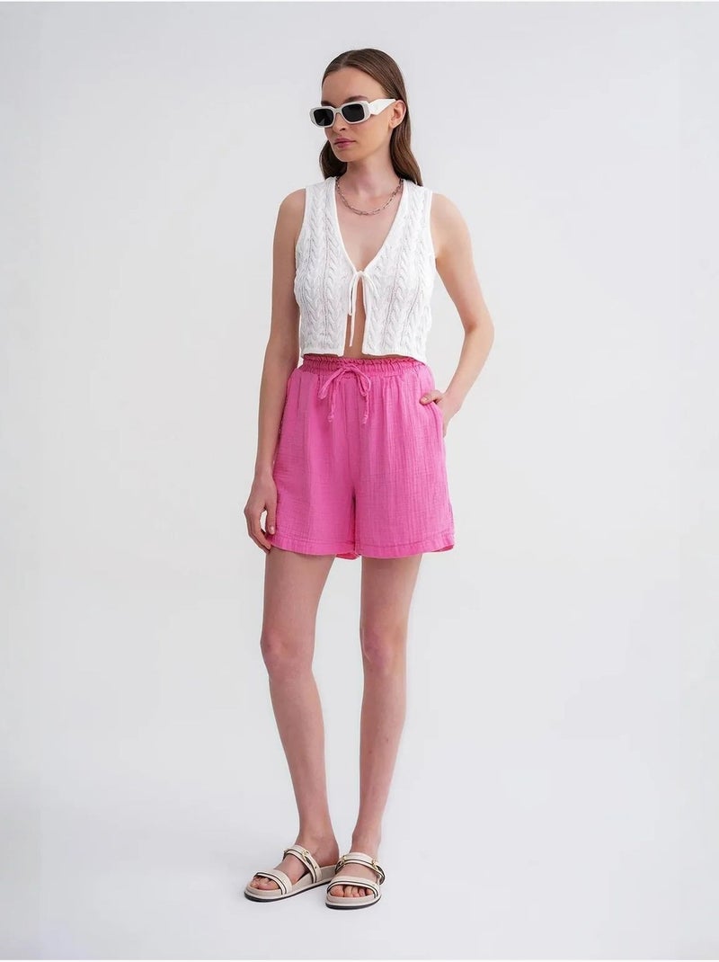 Shorts texturés à taille haute et jambe large mixray Cerise - Kiabi