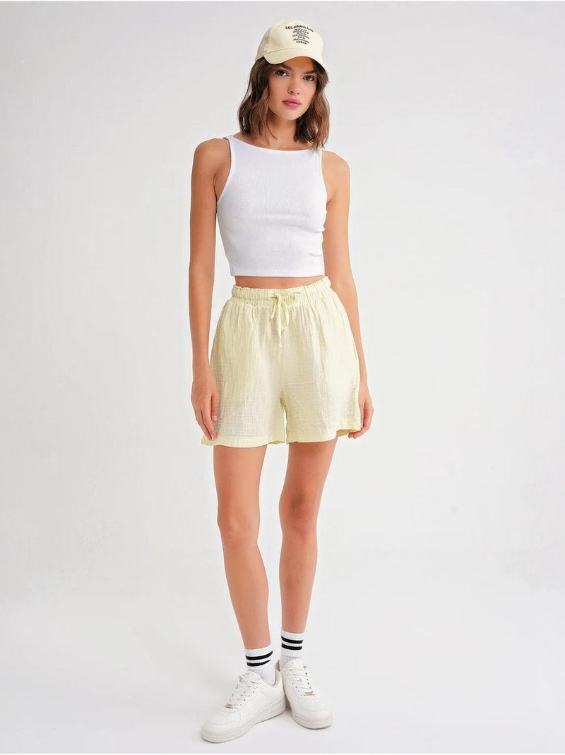 Shorts texturés à taille haute et jambe large mixray Jaune citron - Kiabi