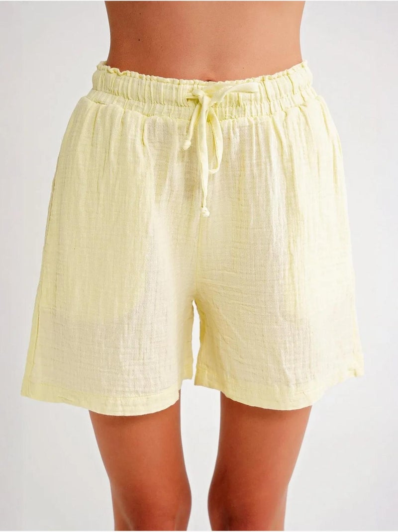 Shorts texturés à taille haute et jambe large mixray Jaune citron - Kiabi