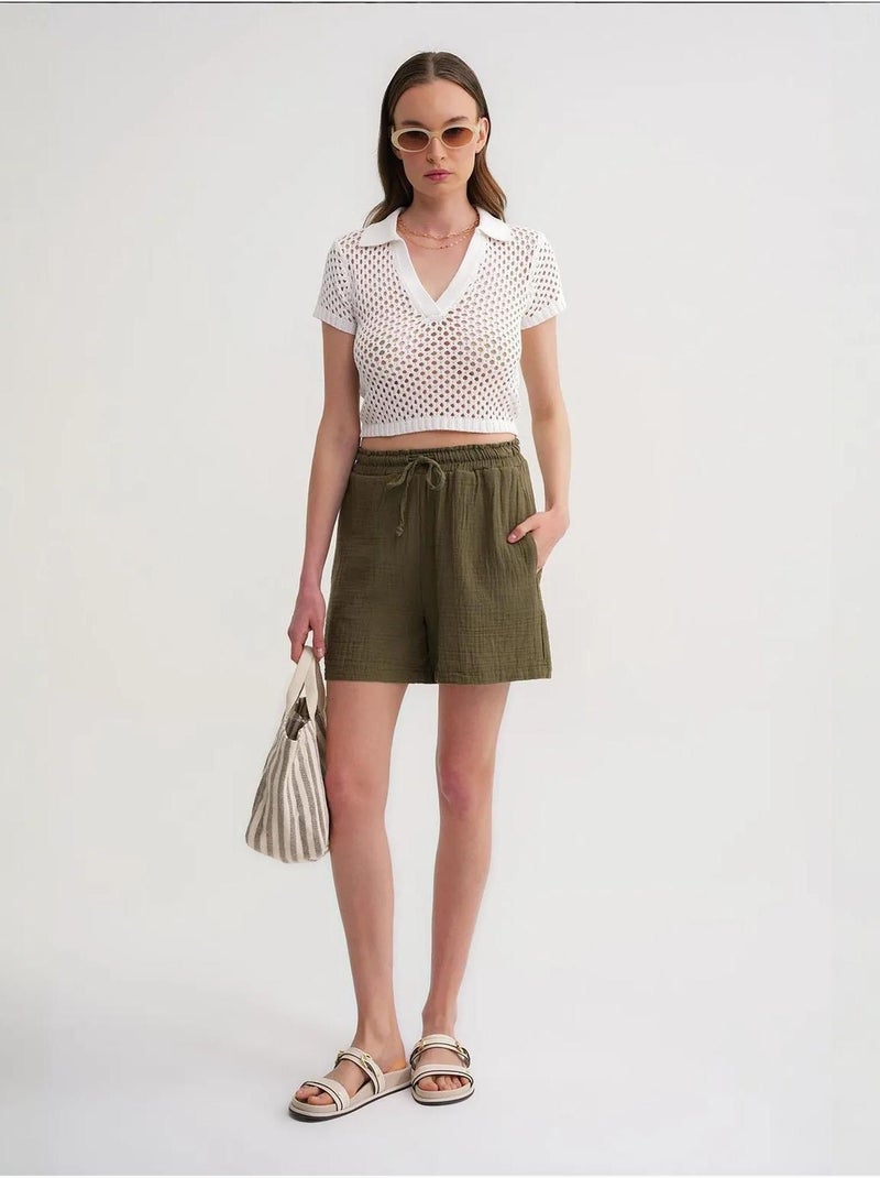 Shorts texturés à taille haute et jambe large mixray Kaki - Kiabi