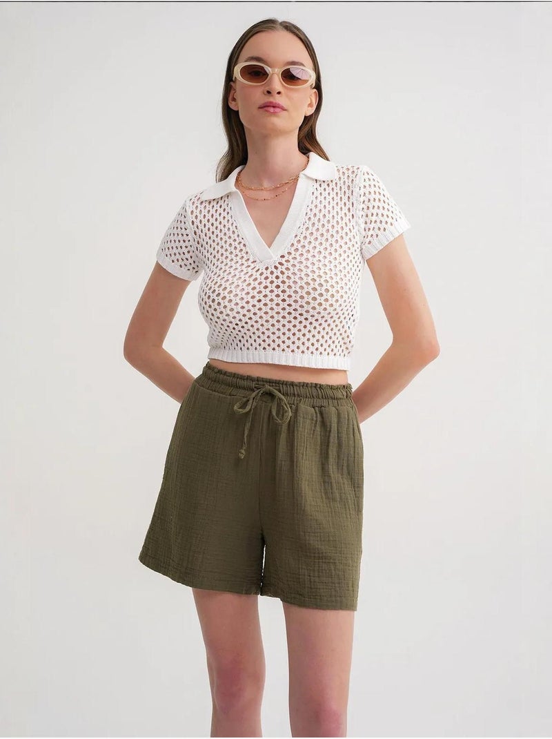 Shorts texturés à taille haute et jambe large mixray Kaki - Kiabi