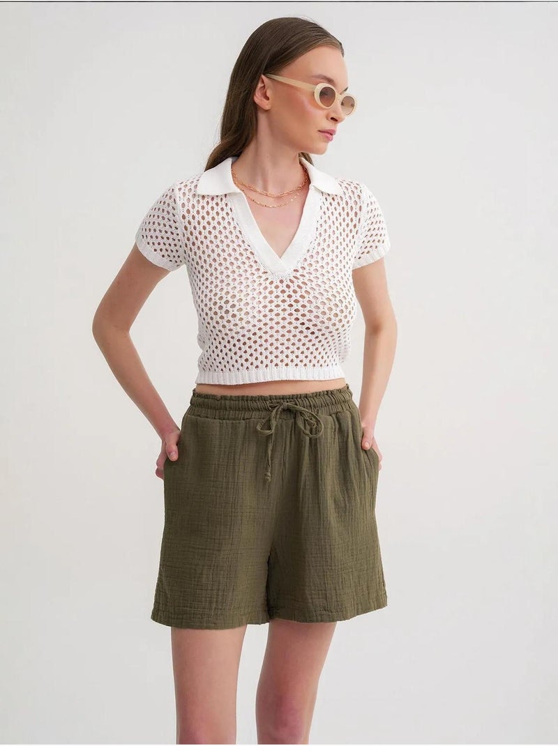Shorts texturés à taille haute et jambe large mixray Kaki - Kiabi