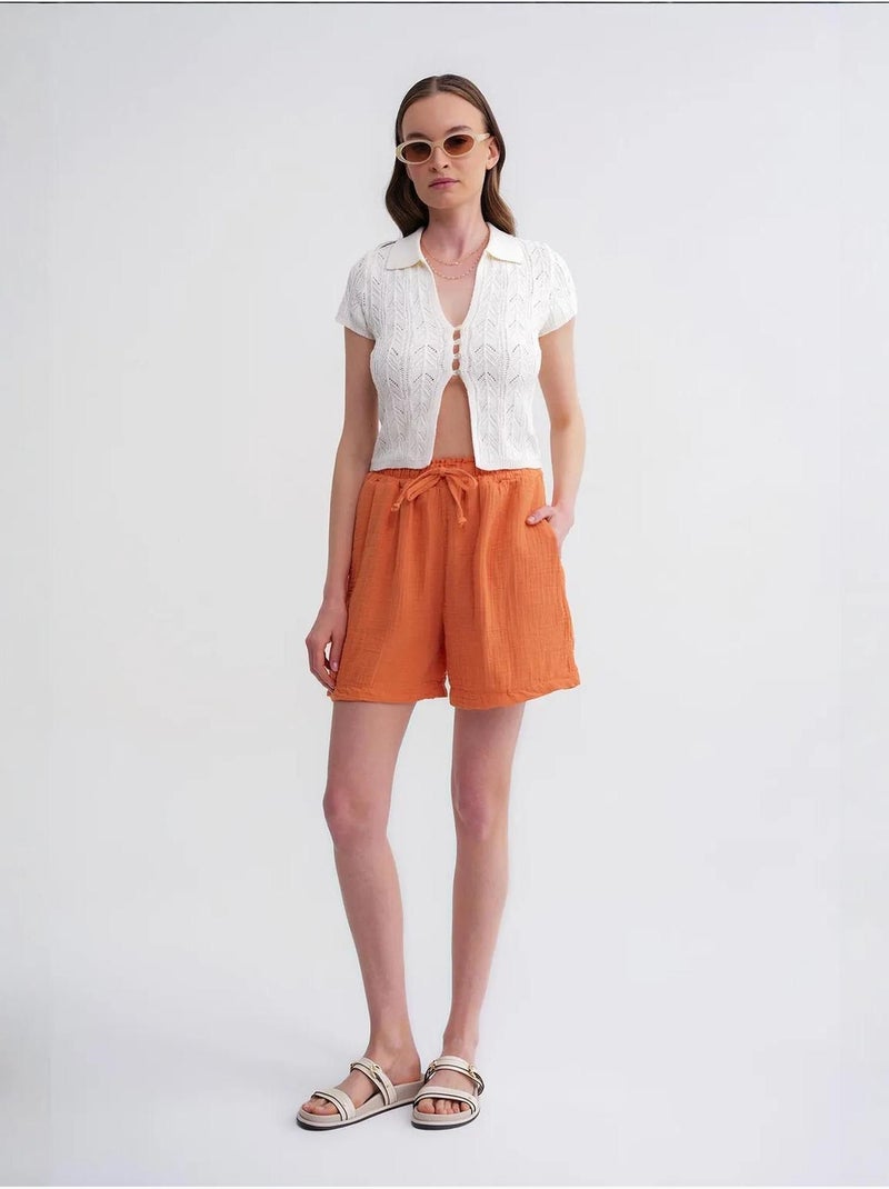 Shorts texturés à taille haute et jambe large mixray Orange mandarine - Kiabi