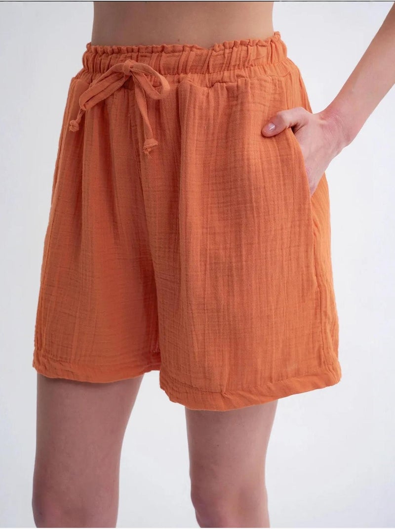 Shorts texturés à taille haute et jambe large mixray Orange mandarine - Kiabi