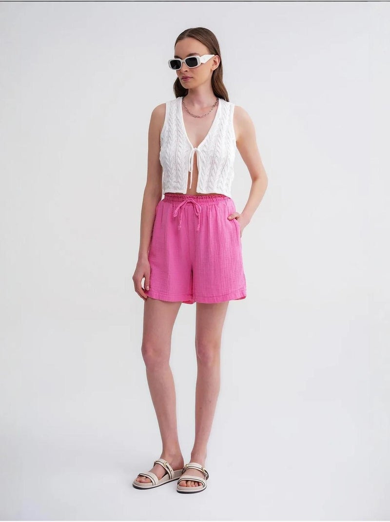 Shorts texturés à taille haute et jambe large mixray Rose fluo/Solinotes - Kiabi