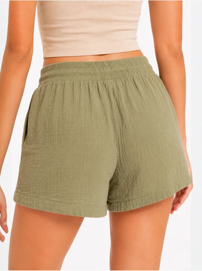 Shorts texturés à taille haute et jambe large mixray Vert kaki - Kiabi