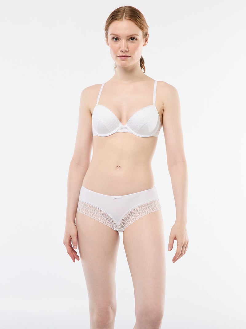 Shorty côtelé avec dentelle Blanc - Kiabi