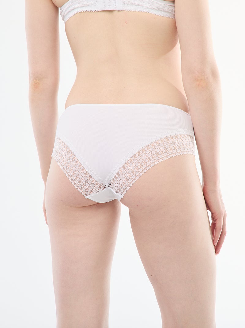 Shorty côtelé avec dentelle Blanc - Kiabi