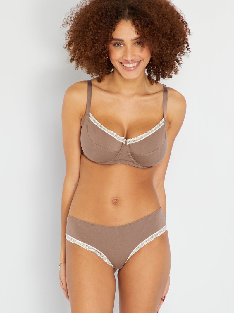 Shorty coton galons dentelle marron taupe - Kiabi