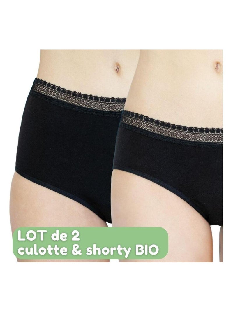 SHORTY CULOTTE HAUTE BIEN ETRE BIO LOT de 2   - Gérard Pasquier Noir - Kiabi