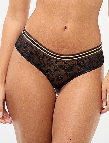 Shorty en dentelle avec taille élastique brillante