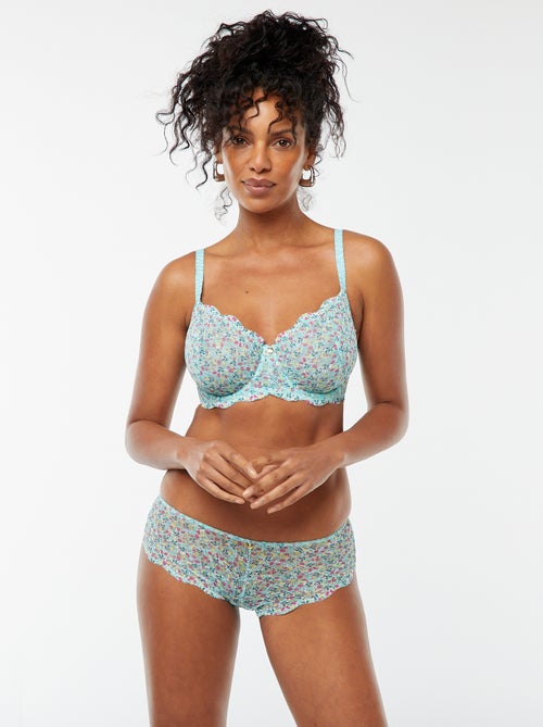 Shorty en dentelle fleurie ajourée - Kiabi