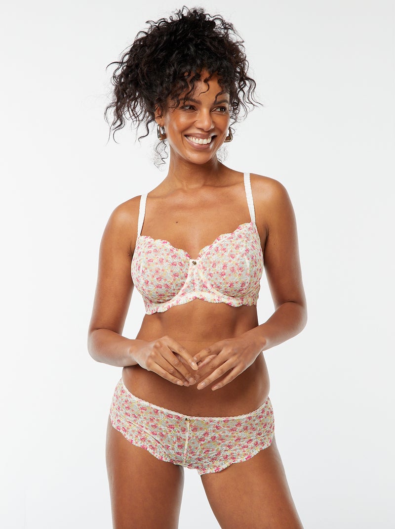 Shorty en dentelle fleurie ajourée Rose - Kiabi