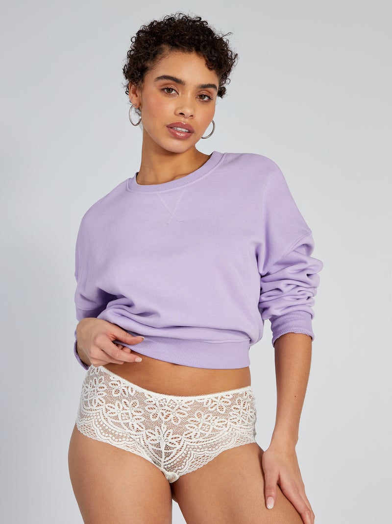 Shorty en dentelle satinée Blanc crème - Kiabi