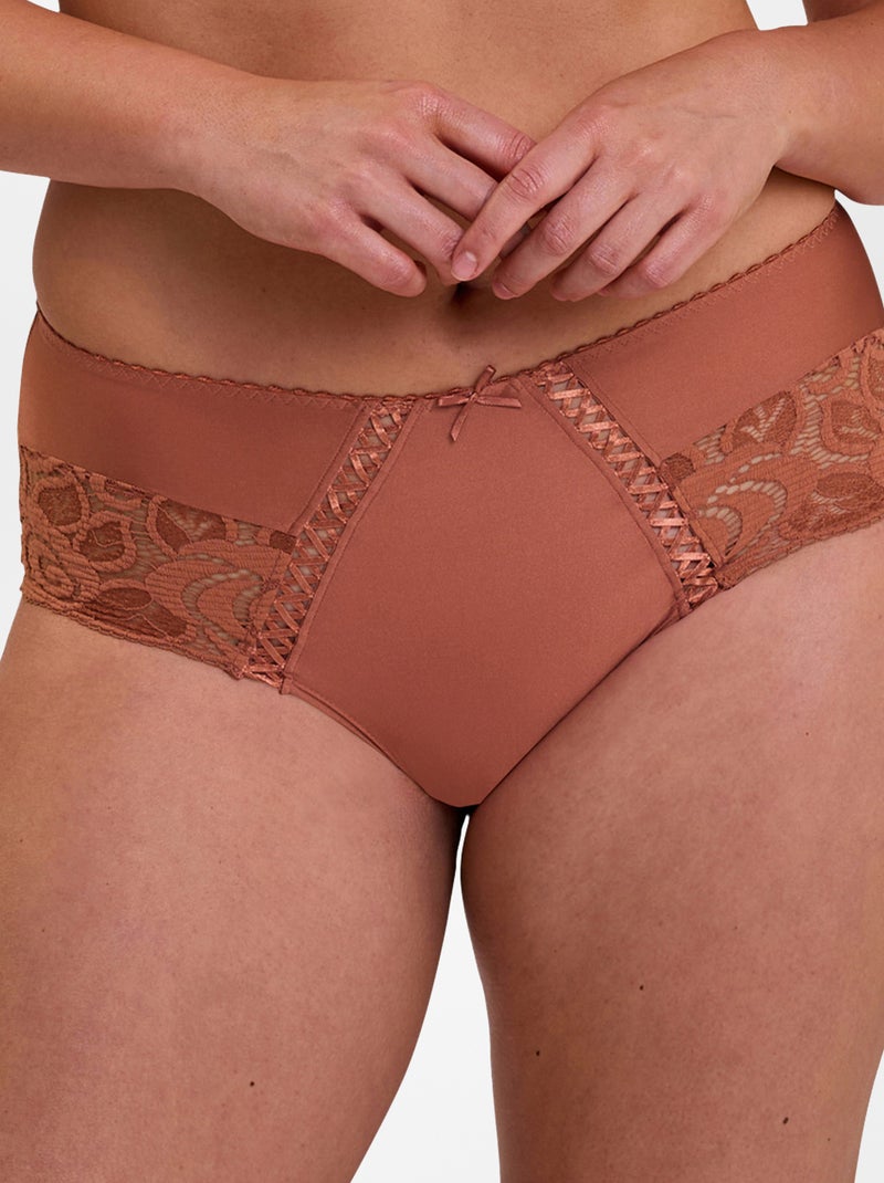 Shorty en microfibre et dentelle 'Sans complexe' Orange - Kiabi