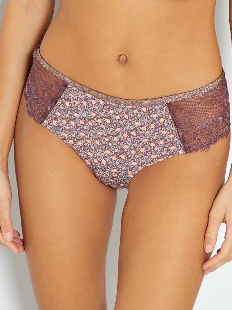 Shorty micro et dentelle violet - Kiabi