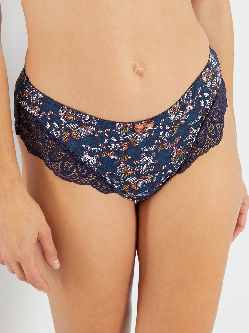 Shorty string en microfibre 'Envie de lingerie' Bleu foncé - Kiabi