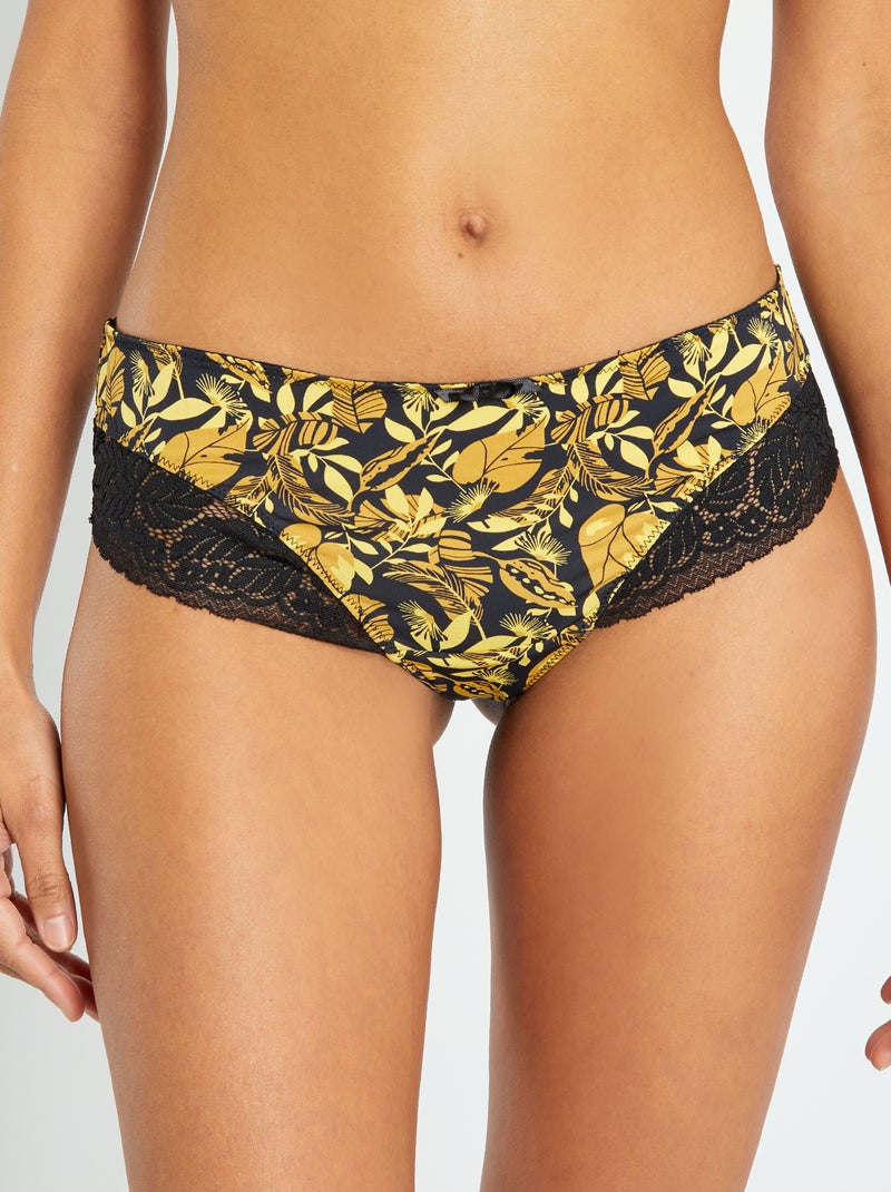 Shorty-string 'Envie de Lingerie' jaune/noir - Kiabi