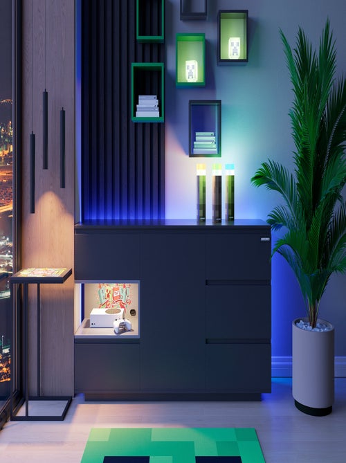 Sideboard 5 tiroirs et compartiment ouvert avec LED 'Roba' - Minecraft - Kiabi