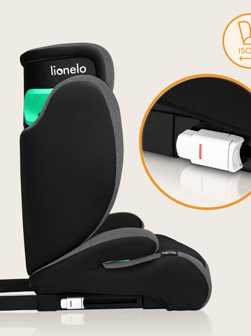 Siège auto 100-150cm LIONELO Hugo i-Size - ISOFIX - Groupe 2/3 - Appui-tête à mémoire de forme Noir Gris - Kiabi