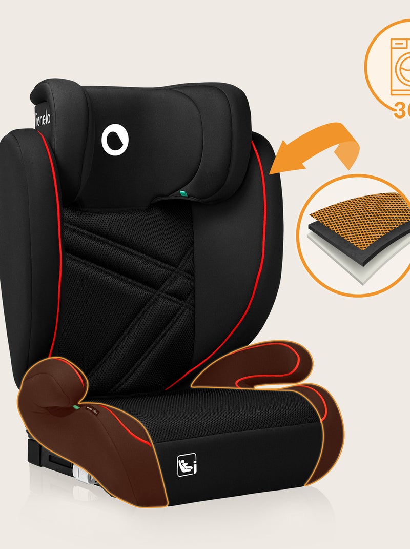 Siège auto 100-150cm LIONELO Hugo i-Size - ISOFIX - Groupe 2/3 - Appui-tête à mémoire de forme Noir Rouge - Kiabi