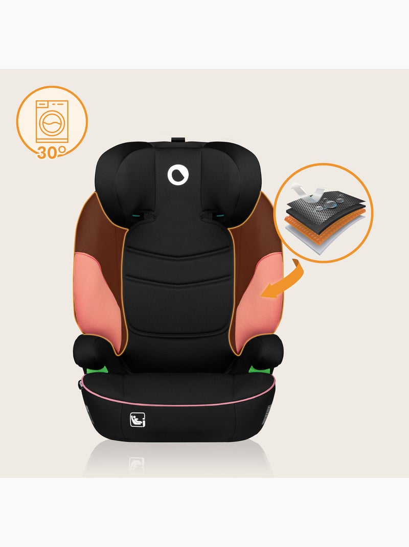 Siège auto 100-150cm LIONELO Lars i-Size - Assise large - Groupe 2/3 - Revêtement amovible Noir Rose - Kiabi