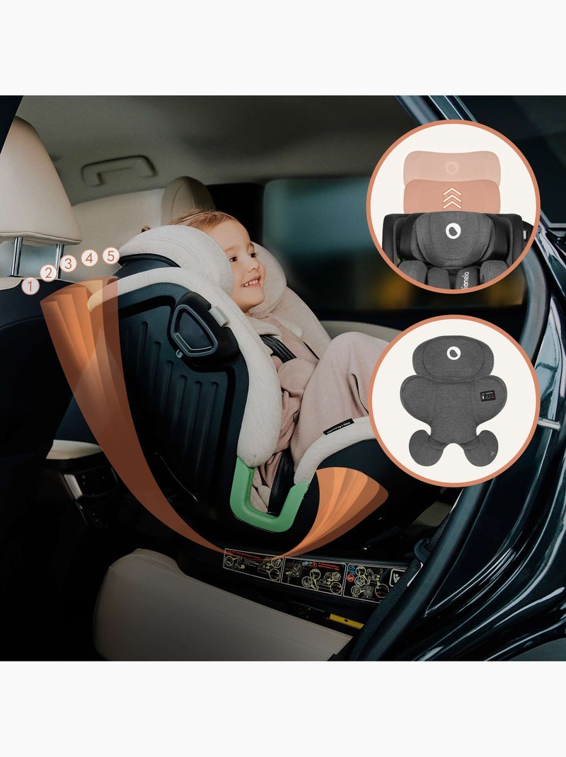 Siège auto 360° LIONELO Harmony i-Size - ISOFIX - 60% bambou - 40-150cm - Groupe 0+/1/2/3 Noir Gris - Kiabi