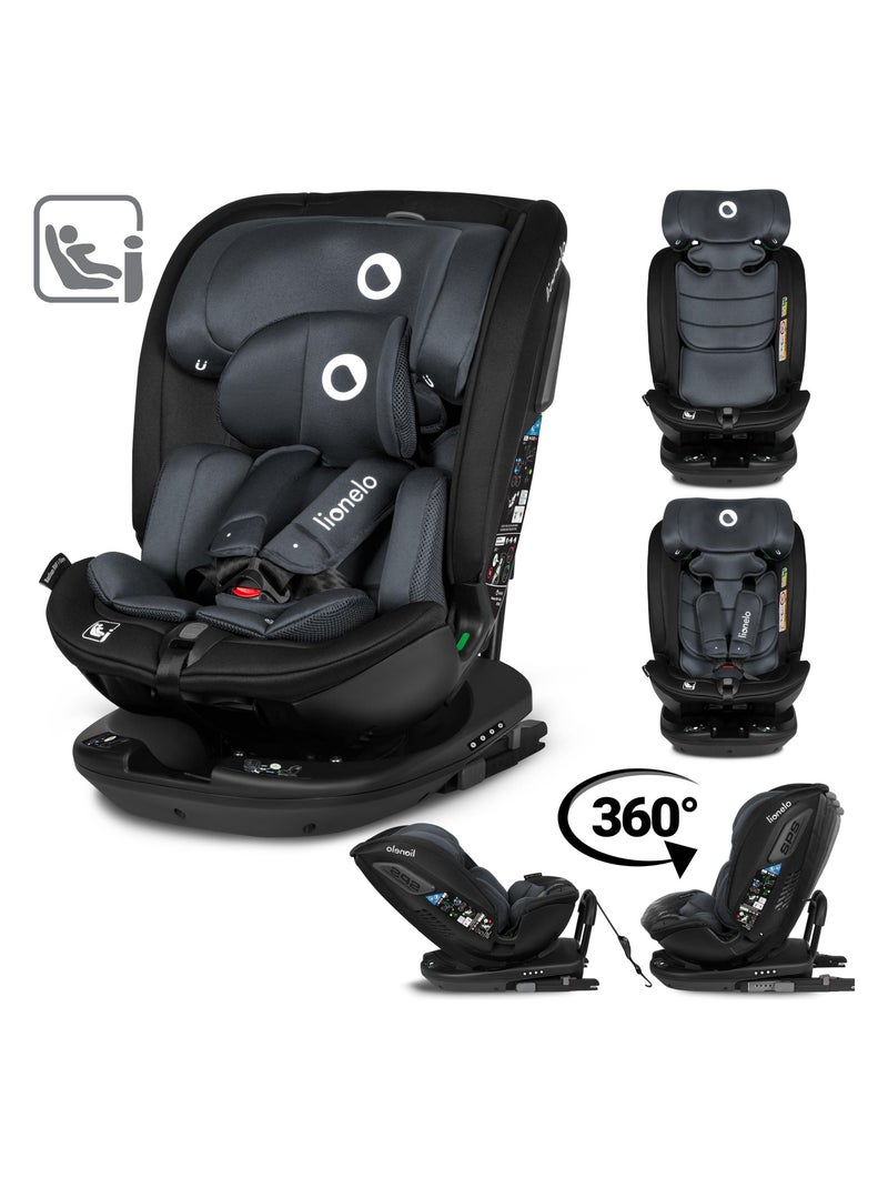 Siège-auto 40-150cm LIONELO Bastiaan RWF i-Size - Base pivotante 360° - ISOFIX - Groupe 0/1/2/3 Noir Gris - Kiabi