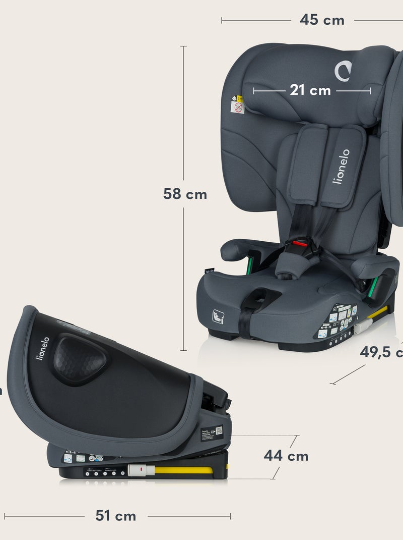 Siège auto 76-150cm LIONELO Nelly i-Size - ISOFIX - Pliable - Sangle TopTether - Groupe 1/2/3 Gris - Kiabi