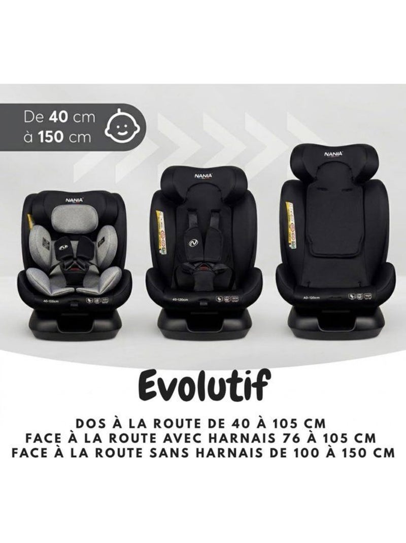 Siège auto évolutif i-size 40-150 cm groupe 0/1/2/3 inclinable - prato evol - nania Noir - Kiabi