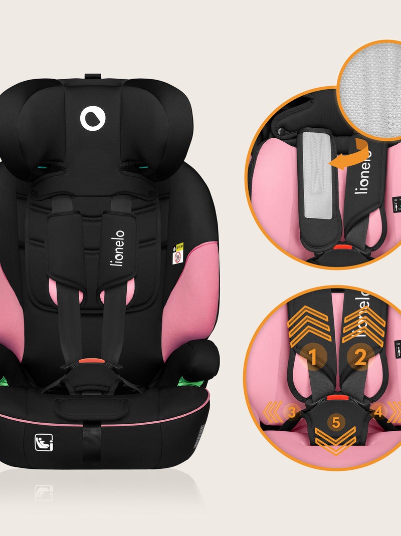 Siège auto évolutif LIONELO Levi i-Size - 76-150 cm - Groupe 1/2/3 Noir Rose - Kiabi