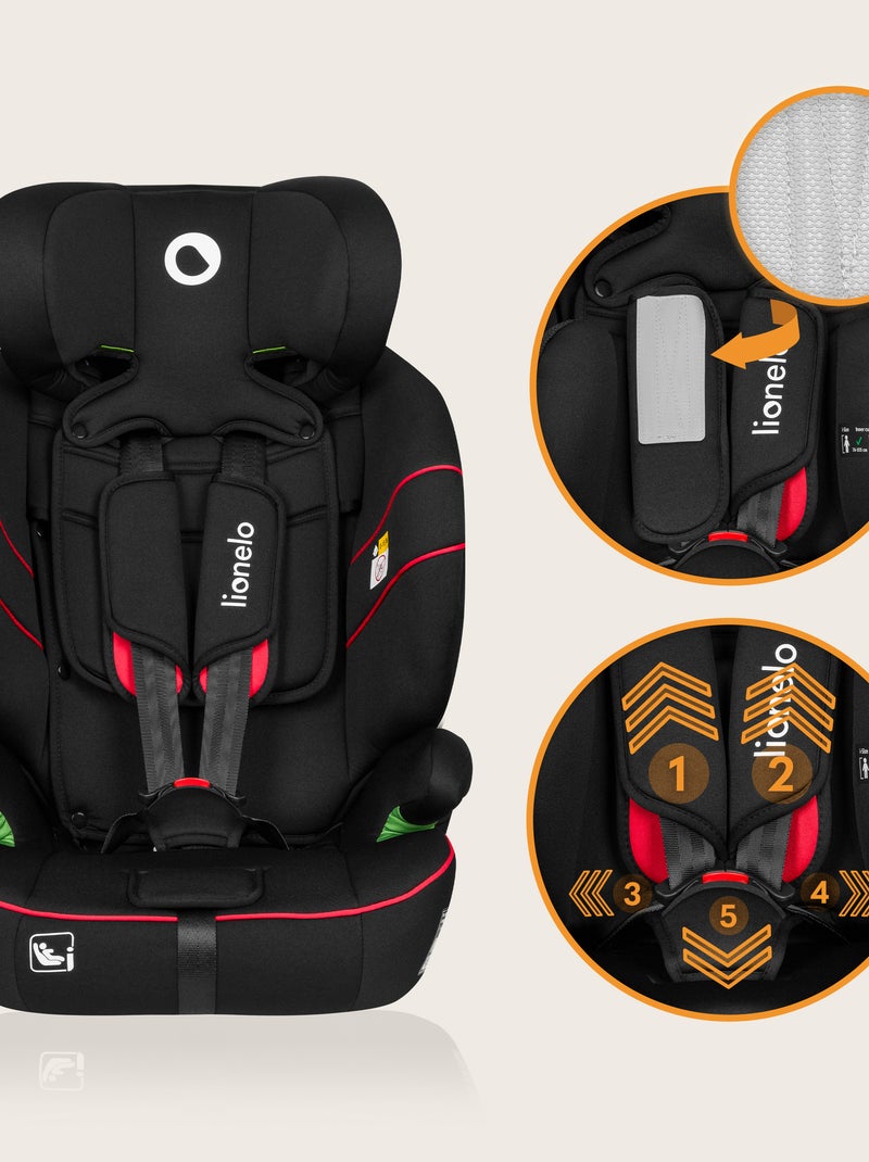 Siège auto évolutif LIONELO Levi i-Size - 76-150 cm - Groupe 1/2/3 Noir Rouge - Kiabi