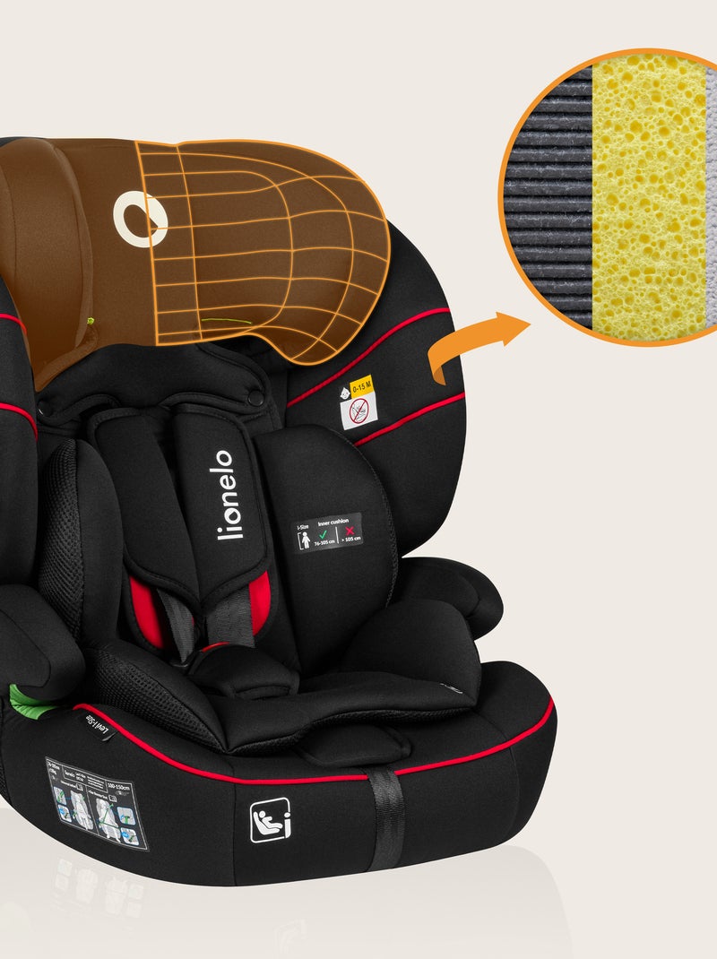Siège auto évolutif LIONELO Levi i-Size - 76-150 cm - Groupe 1/2/3 Noir Rouge - Kiabi