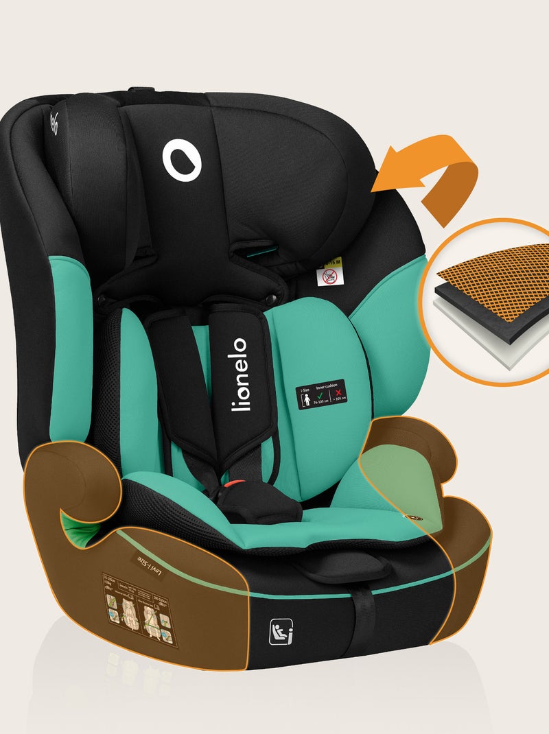 Siège auto évolutif LIONELO Levi i-Size - 76-150 cm - Groupe 1/2/3 Noir Vert - Kiabi