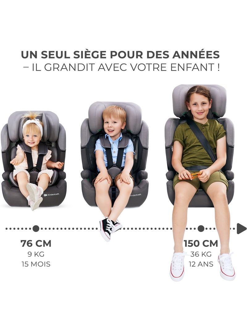 Siège auto Kinderkraft COMFORT UP i-Size 76-150 cm évolutif enfant + organisateur Gris - Kiabi