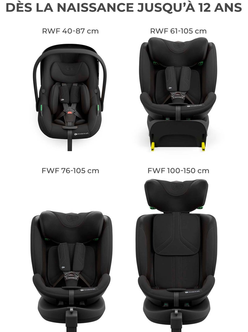 Siège Auto Kinderkraft ENDURA SAFE base pivotante ISOFIX avec coque I-LITE et siège I-FIX 360° Noir - Kiabi
