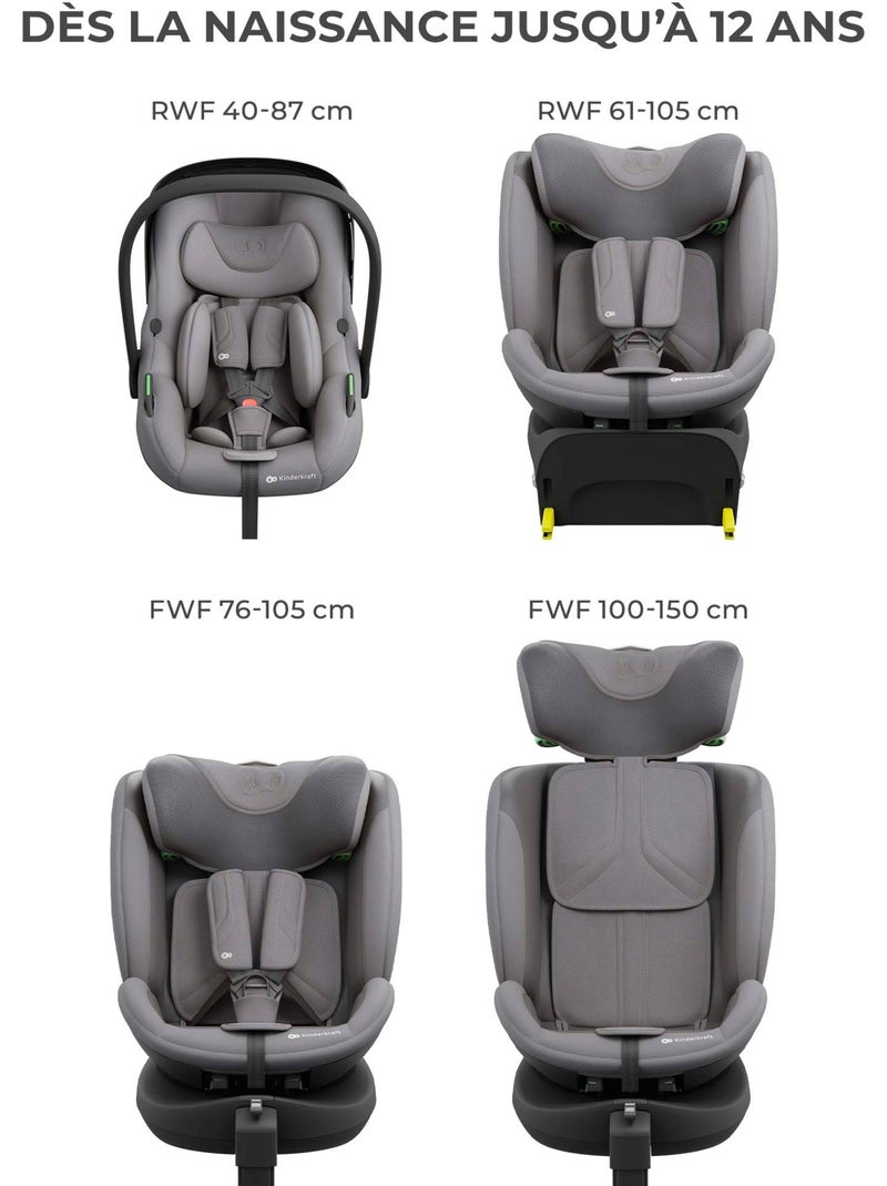 Siège Auto Kinderkraft ENDURA SAFE évolutif 40-150 cm base ISOFIX pivotante système complet 3 en 1 Gris - Kiabi