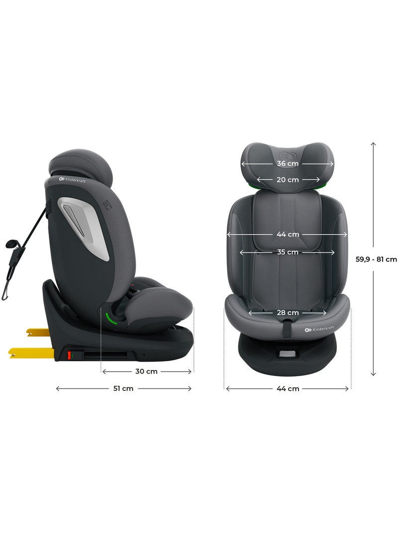 Siège auto Kinderkraft I-GROW 2 PLUS i-Size 40-150 cm ISOFIX Top Tether RWF/FWF Gris - Kiabi