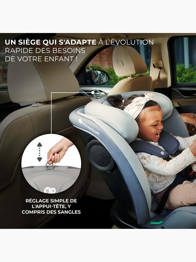 Siège auto Kinderkraft I-GROW I-SIZE 40-150 cm harnais 5 points EASY SPIN + organisateur voiture Gris - Kiabi