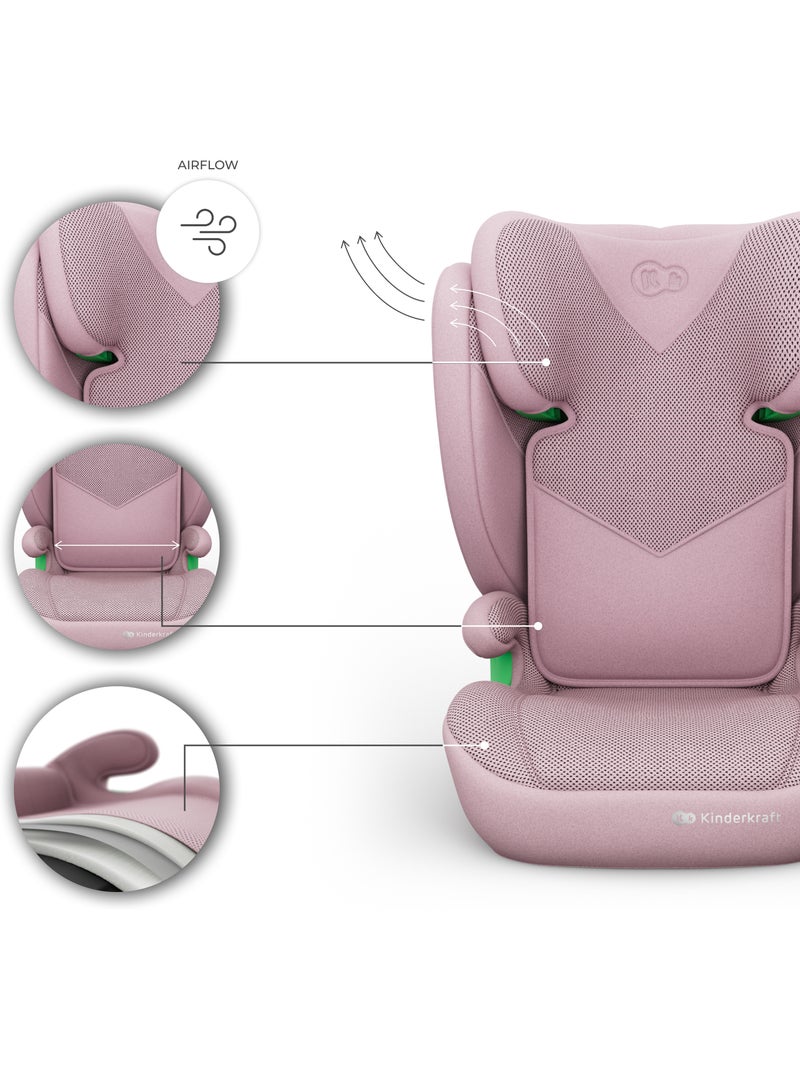 Siège auto Kinderkraft JUNIOR FIX 2 PLUS 100-150 cm confort enfant AIR FLOW + organisateur voiture Rose - Kiabi