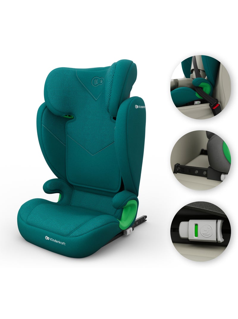 Siège auto Kinderkraft JUNIOR FIX 2 PLUS 100-150 cm protection latérale SPS + organisateur voiture Vert - Kiabi