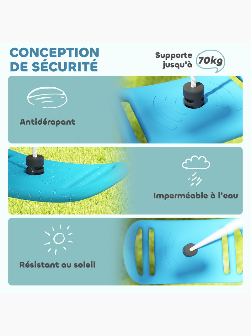 Siège balançoire enfant - corde réglable, mousquetons - max. 70kg - pe bleu Bleu Bleu - Kiabi