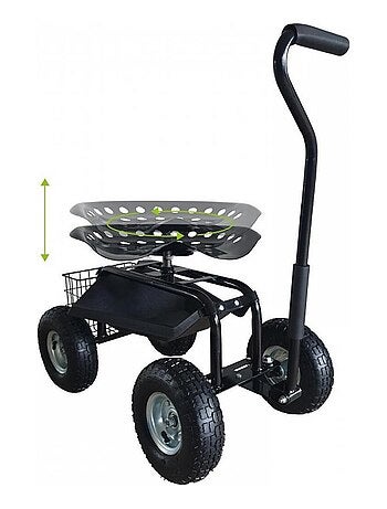 Siege roulant pour jardin noir AG22 Rolling Garden Seat Black