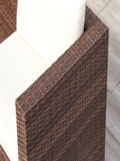 SILANG Salon de jardin en résine tressée 4 places avec coffre intégré marron et blanc - Kiabi