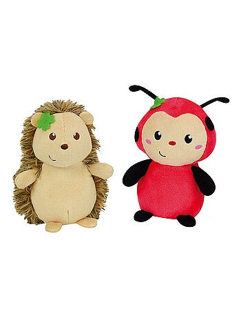 Silence ca pousse Lot de 2 pelucHes DANS POT Coccinnelle et Hérisson 15 cm