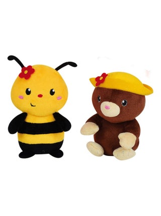 Silence ca pousse Lot de 2 pelucHes DANS POT Taupe et Abeille 15 cm