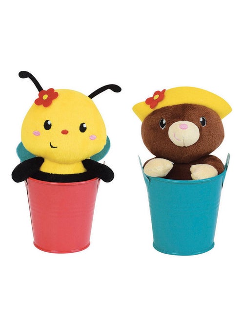 Silence ca pousse Lot de 2 pelucHes DANS POT Taupe et Abeille 15 cm - Kiabi