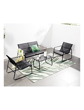 SINTRA - Salon de jardin avec canapé, fauteuils et table basse rectangulaire noir en acier